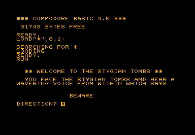 Stygian Tombs game screenshot for Commodore PET